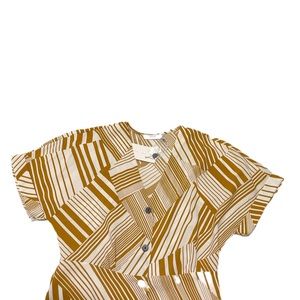 Mustard Yellow Print Button-Up Midi Dress